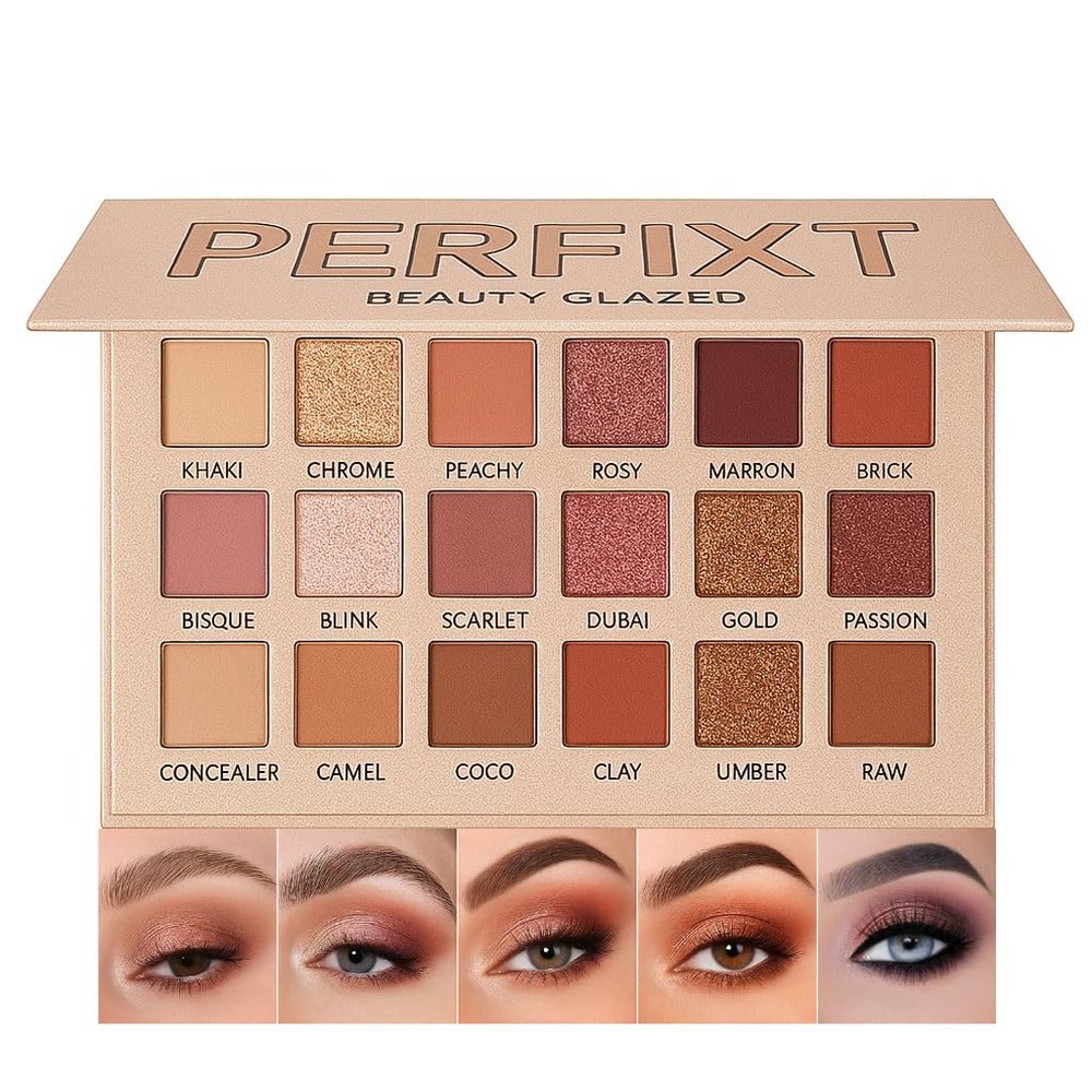 18 Color Natural Eyeshadow Palette  Soft Matte Shimmer & Glitter Finish with Built-In Concealer Shade  Ultra-pigmented Blendable Mauve Brown Nude Eyeshadow Palette, Cream Eyeshadow for Older Women