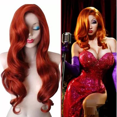 KKbeauty 28 Jessica Rabbit Long Wavy Copper Red Cosplay Wig Spiral Curly Anime Heat Resistant Hair for Women