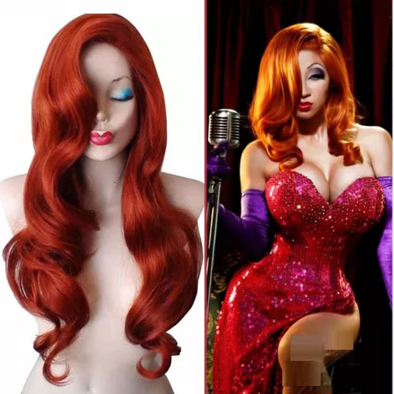 KKbeauty 28 Jessica Rabbit Long Wavy Copper Red Cosplay Wig Spiral Curly Anime Heat Resistant Hair for Women