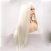 xiweiya White Blonde Wig Long Straight 60# Platinum White Lace Front Wig Natural Hairline Middle Part Glueless Wig Heat Resistant Hair Half Hand Tied Women 24inch view 2
