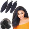 DAIMER Kinky Straight Human Hair 3 Bundles 100G/Pcs Yaki Straight Human Hair Bundle Unprocessed Brazilian Virgin Hair Extensions Double Weft Bundles Sew In Hair Weave Natural Black 10 12 14Inch view 1