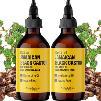 IQ Natural Jamaican Black Castor Oil for Hair Growth and Skin Conditioning, 100% Pure Cold Pressed, Scalp, Nail and Hair Oil - (2 PACK Unscented) (4oz)