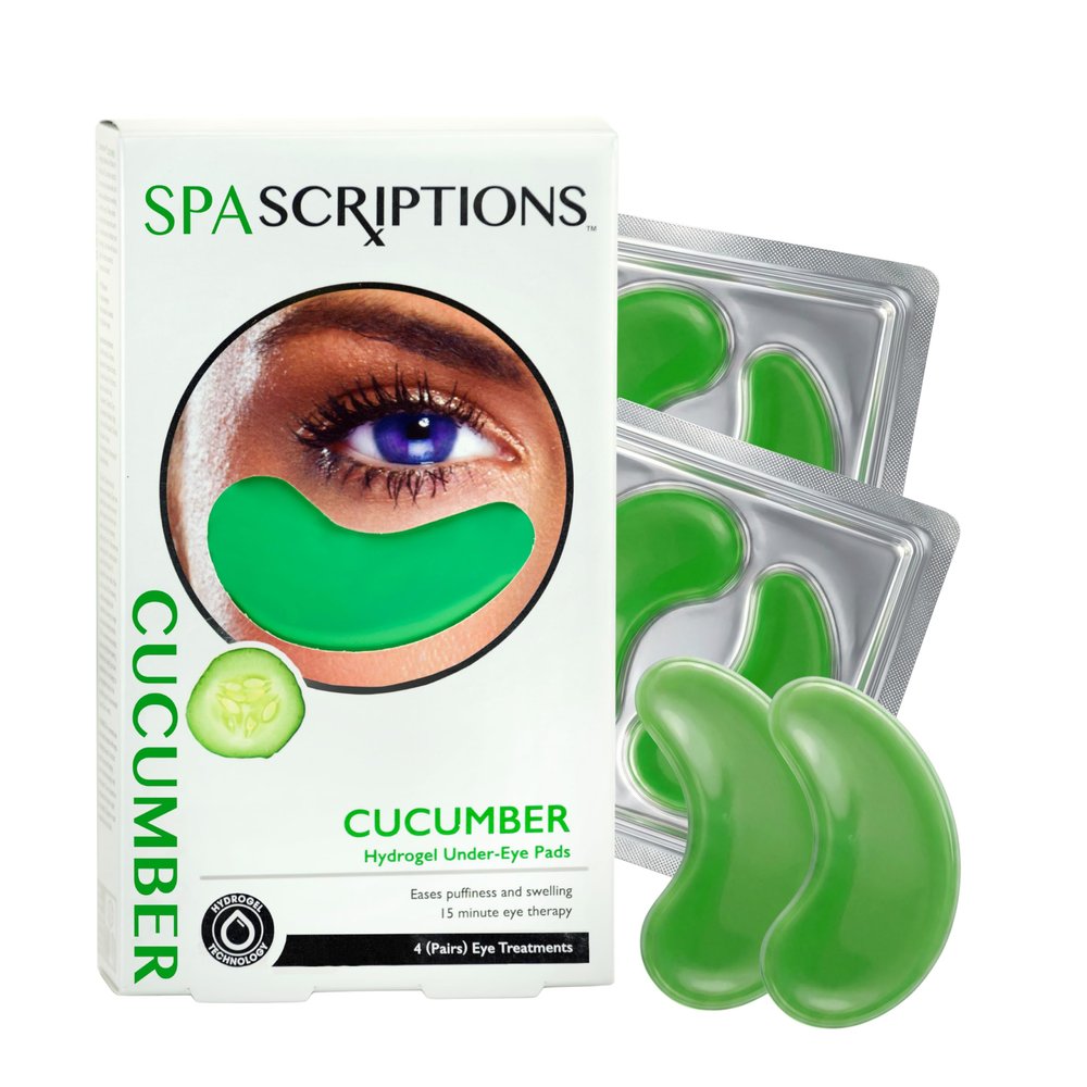 SpaScriptions Hydrogel Cucumber Under Eye Patches - Cooling Hydrating Eye Masks for Dark Circles, Puffiness and Wrinkles, Depuffing Gel Eye Pads for Women for Refreshing Daily Skin Care, 4 Pairs