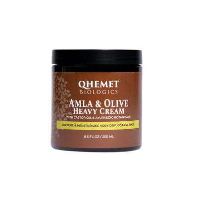 Qhemet Biologics Amla & Olive Heavy Cream - Moisturizing Balm for Extremely Dry & 4C Hair - Adds Soft, Supple Moisture & Hydration to Afros, Coils, Curls, Puffs, Twists, Braids, Locs & More (8.9 oz)