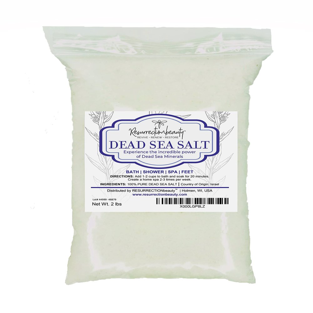 RESURRECTIONbeauty 100% Pure Dead Sea Salt, Bulk Bath Salts for Home Spa & Salt Scrub, Bath & Foot Soak, 2 lb