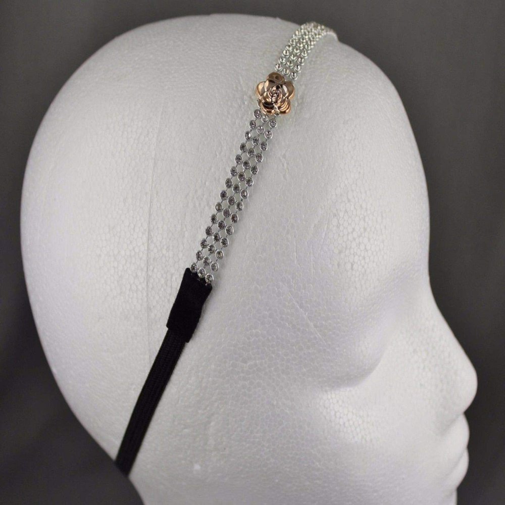 Silver Tone Crystal Metal Mesh Chain Thin Skinny Headband Hair Band Accessory Headbands for Women