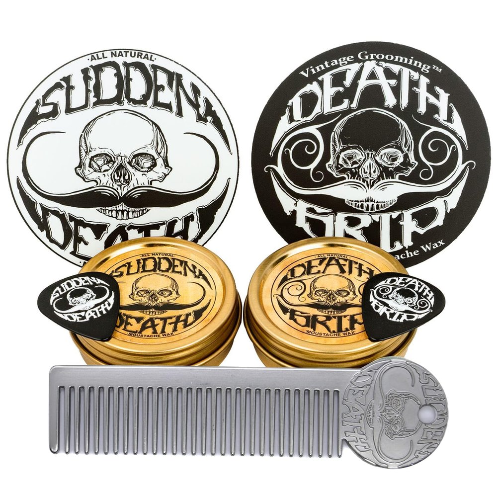 Moustache Care Gift Set by Vintage Grooming Co. | Death Grip & Sudden Death Mustache Wax & Comb Kit
