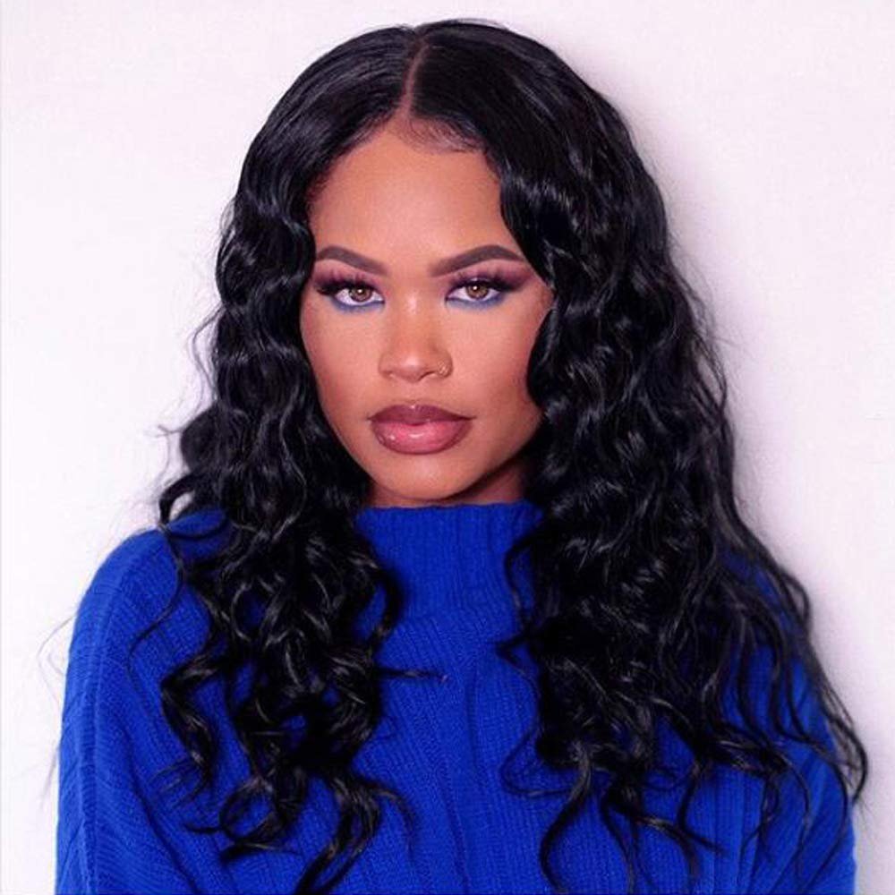 130% Density Brazilian Human Hair Wave Virgin Hair Glueless Lace Front Wigs with Baby Hair Middle Part Lace Front Human Hair Wavy Wig for Black Women (16" lace front wig, natural color)