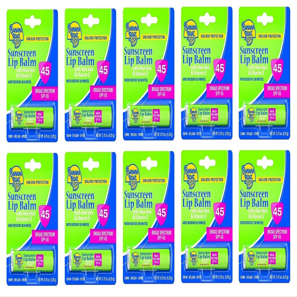 Banana Boat Aloe Vera Lip Balm SPF 45, 0.15 Ounce (10 Pieces)