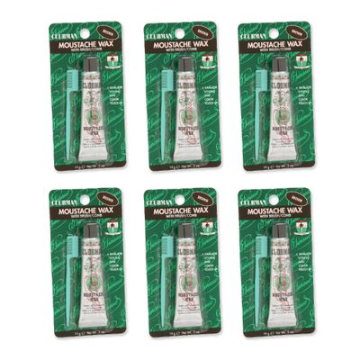 Clubman Pinaud Moustache Wax with Comb Applicator, For Styling & Color Enhancement, Brown, 0.5-Ounce (Pack of 6)