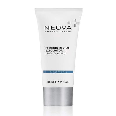 NEOVA SmartSkincare Serious Reveal Exfoliator 20% Glycolic stimulates cell turnover, refines skin texture, and reduces pore size.