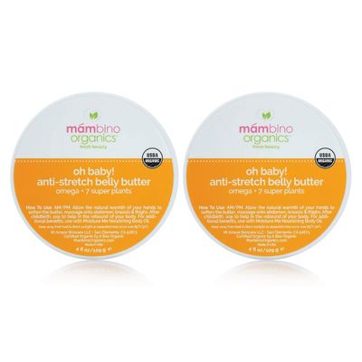 Mambino Organics Oh Baby! Belly Butter, Belly Cream with Shea Butter for Pregnancy, Minimizes Stretch Marks, Vegan, Cruelty-Free, Maternity Skin Care, 2-Pack, 4 fl oz