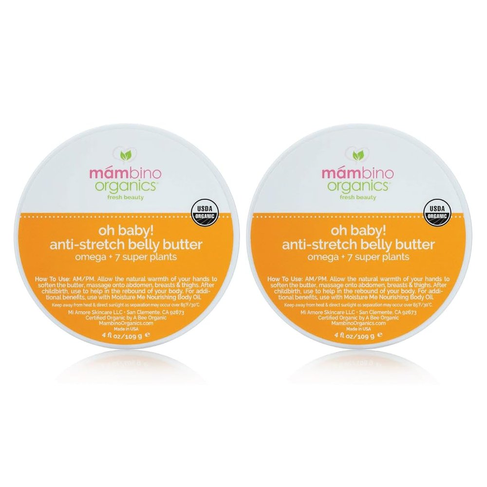 Mambino Organics Oh Baby! Belly Butter, Belly Cream with Shea Butter for Pregnancy, Minimizes Stretch Marks, Vegan, Cruelty-Free, Maternity Skin Care, 2-Pack, 4 fl oz