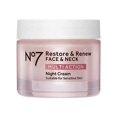 No7 Restore & Renew Multi Action Night Cream for Face & Neck - Nighttime Face Moisturizer with Collagen Peptides - Anti Aging Skin Care for Crepey Skin with Hyaluronic Acid & Ceramides (1.69 Oz)