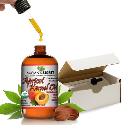 Mayans Secret Organic Apricot Kernel Oil Cold Pressed & Unrefined Moisturizing for Skin, Face, and Hair Pure Organic Apricot Seed Oil in Amber Glass Bottle with Dropper, 4 oz. - USDA Certified