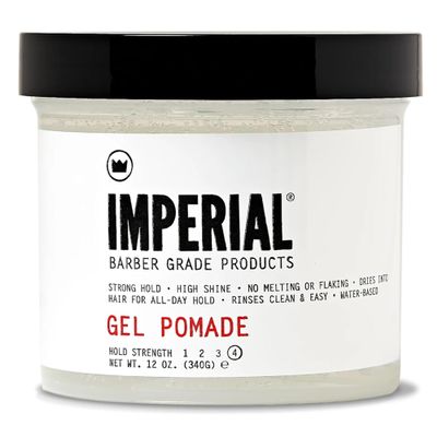 Imperial Barber Grade Gel Pomade - All Day Strong Hold, No Flaking, Water Based, Reactivatable - Natural Men's Hair Styling Product 12oz