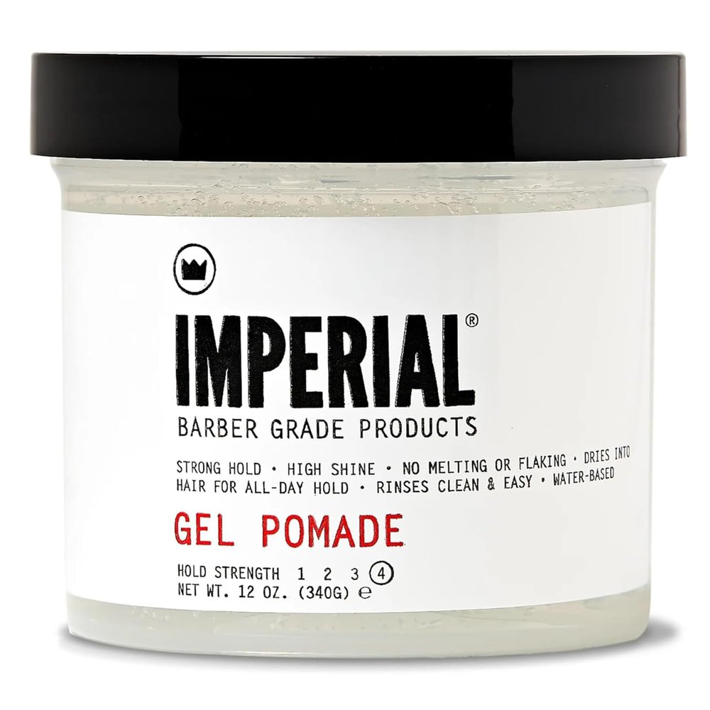 Imperial Barber Grade Gel Pomade - All Day Strong Hold, No Flaking, Water Based, Reactivatable - Natural Men's Hair Styling Product 12oz