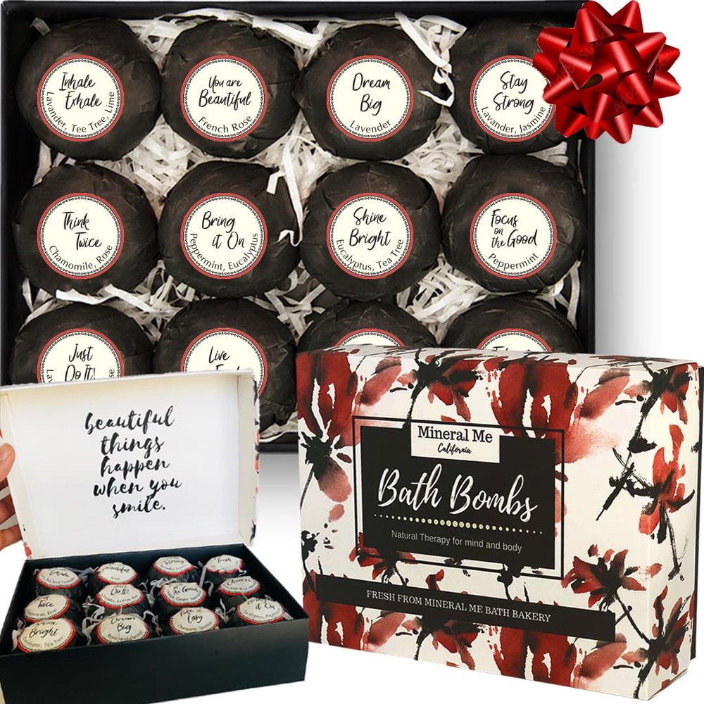 Bath Bombs for Women Relaxing with Inspirational Messages, 12 Natural and Organic Bath Bombs with Essential Oils & Skin Moisturizing Shea Butter. Birthday Gift, Appreciation Gift for Wife Girlfriend