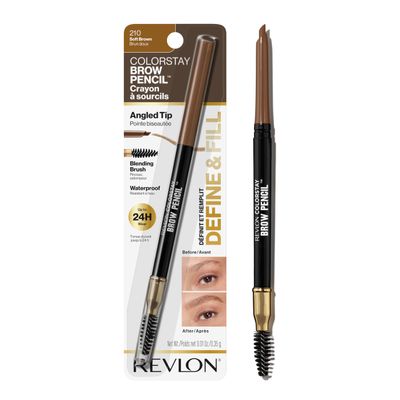 Revlon ColorStay Eyebrow Pencil with Spoolie Brush, Waterproof, Hair-Like Strokes, Stocking Stuffer for Her, 210 Soft Brown, 0.021 oz