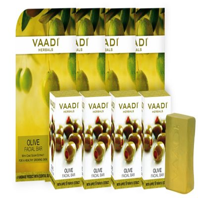 Vaadi Herbals Value Olive Facial Bars with Cane Sugar Extract, 25gm x 4