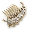 Vintage Inspired Clear Austrian Crystal 'Leaf' Side Hair Comb In Gold Tone - 70mm view 1