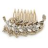 Vintage Inspired Clear Austrian Crystal 'Leaf' Side Hair Comb In Gold Tone - 70mm view 4
