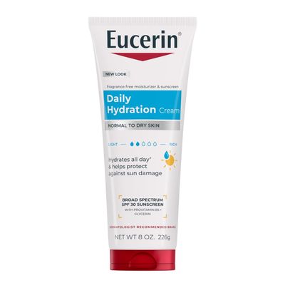 Eucerin Daily Hydration Broad Spectrum SPF 30 Sunscreen Body Cream for Dry Skin, Fragrance Free Sunscreen Moisturizer, 8 Oz Tube