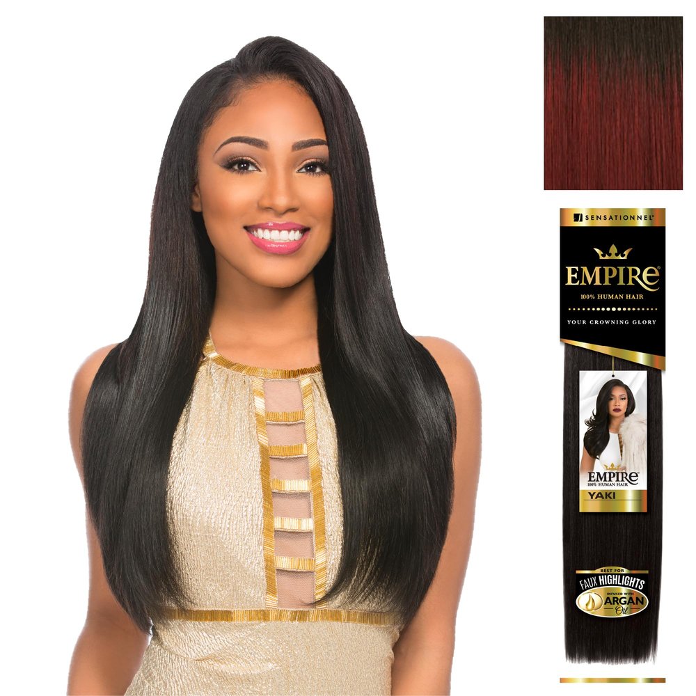 Sensationnel Empire yaki human hair - Tangle Free Weaving for Quick Weave and Sew in Styles for Faux Highlights and Fauxmiddlepart Leave Out - 1 Pack (10 inch, T1B/BG)