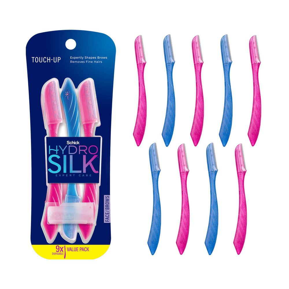 Schick Hydro Silk Touch-Up Dermaplaning Tool with Precision Eyebrow Cover, 9ct | Dermaplane Razor, Face Razors for Women, Peach Fuzz Remover | Beauty Stocking Stuffer
