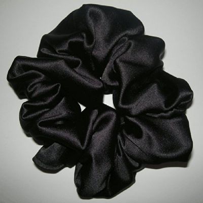 Black Satin Hair Scrunchy-Jumbo - Made in the USA
