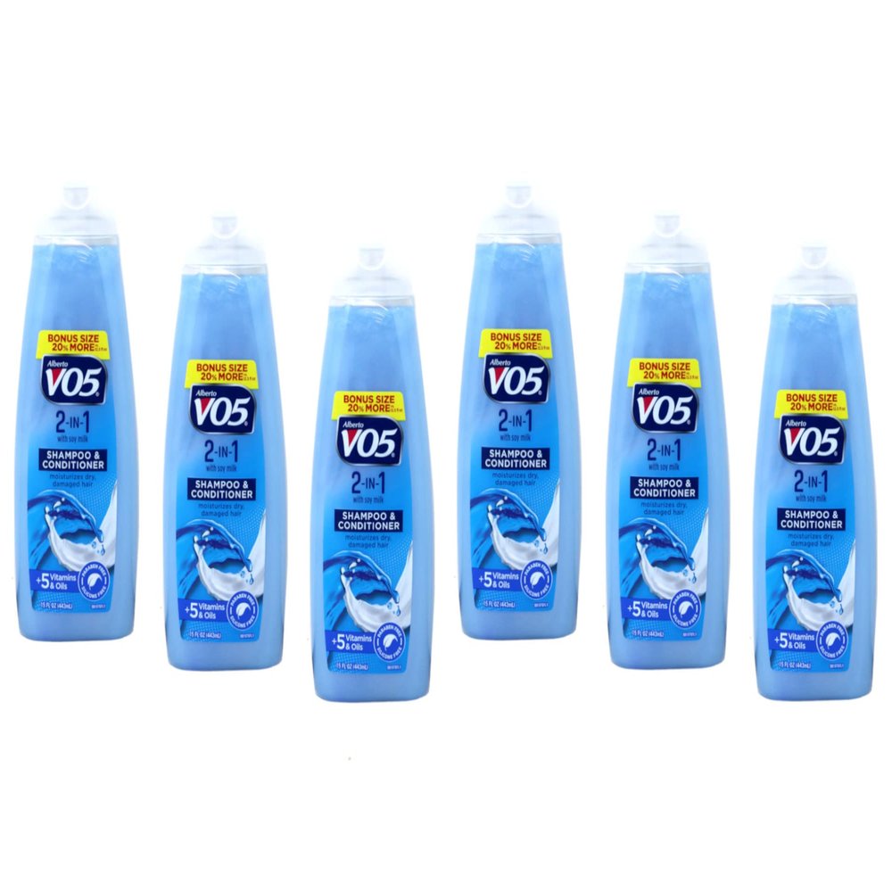 Alberto VO5 2 in 1 Moisturizing Shampoo/Conditioner, Softens and Shines, 6 Pack of 12.5 Oz Bottles