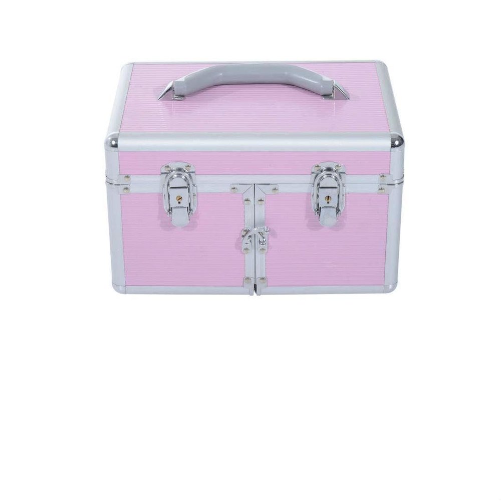 3 Tier Makeup Train Case Travel Cosmetic Organizer Jewelry Storage Box Lockable (Pink)