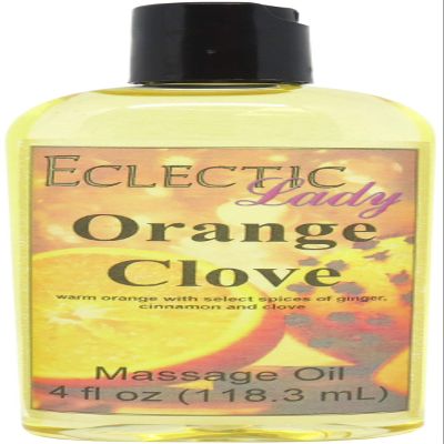 Orange Clove Massage Oil, 4 oz, With Sweet Almond Oil and Jojoba Oil, Preservative Free, Perfect for Aromatherapy and Relaxation