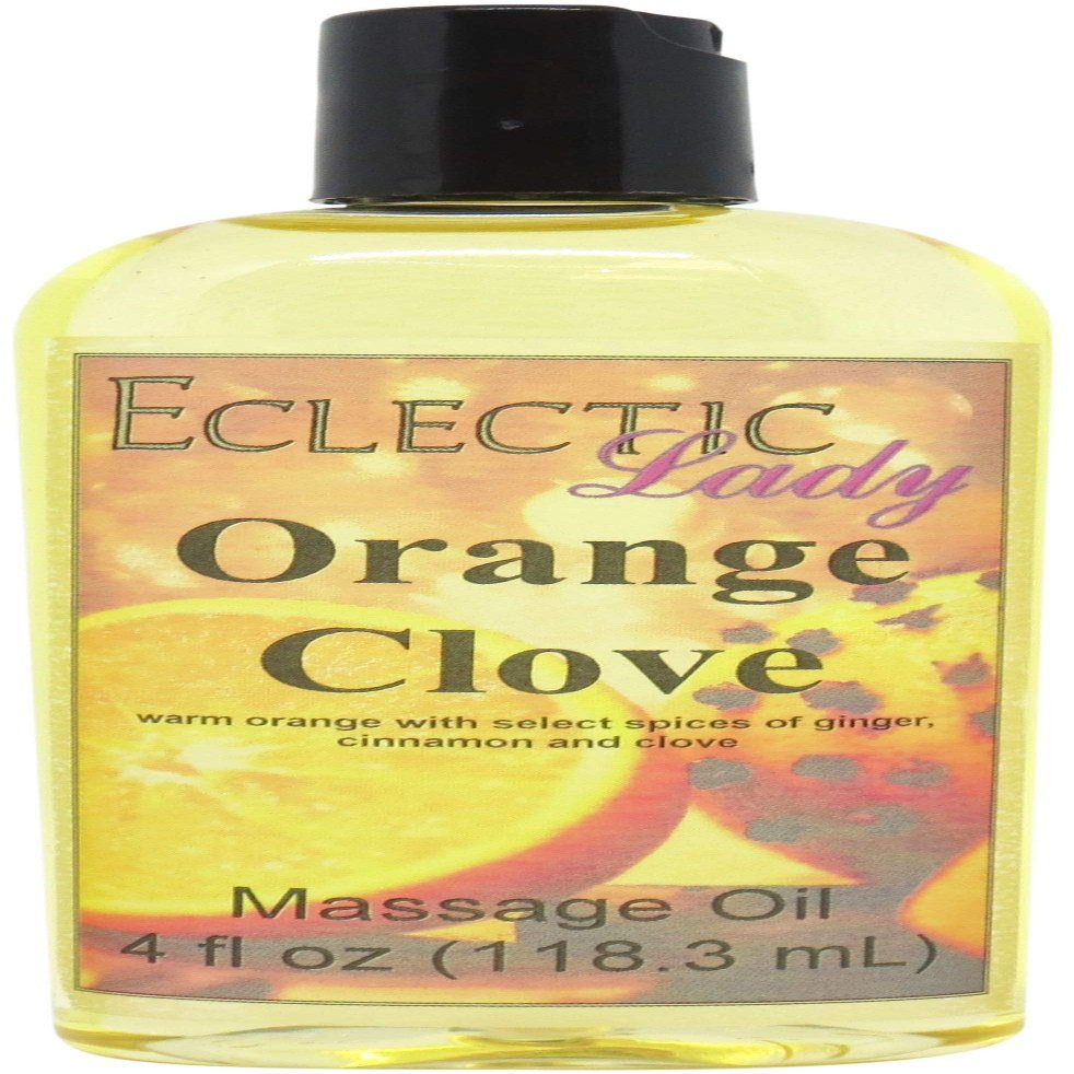 Orange Clove Massage Oil, 4 oz, With Sweet Almond Oil and Jojoba Oil, Preservative Free, Perfect for Aromatherapy and Relaxation
