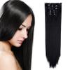 Onedor 24" Straight Synthetic Clip in Hair Extensions. 7 individual pieces for multiple styles.140g (1B-off Black) view 1