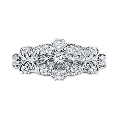 1928 Jewelry Opulent Filigree Round Crystal Bar 3.38 Inch Hair Barrette Clip For Women (1 Pcs)