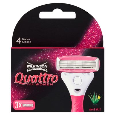 Wilkinson Sword Quattro for Women, Blades with Aloe & VIT. E, 3 Pieces