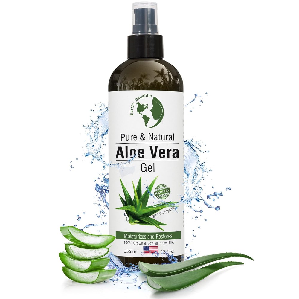 Earth's Daughter Organic Aloe Vera Gel from 100% Pure and Natural Cold Pressed Aloe  Moisturizes - Great for Face - Hair- Sunburn - Aftershave - Bug Bites - 12 oz.