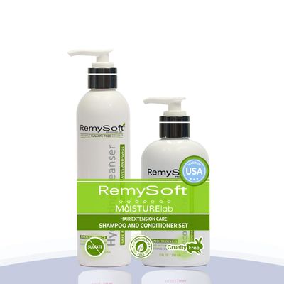 RemySoft Sulfate-Free Detangling Duo: Hydrating Shampoo + Recovery Conditioner for Human & Synthetic Extensions Wigs Weaves Lace Fronts - Moisturelab Gentle Color-Safe Salon-Grade