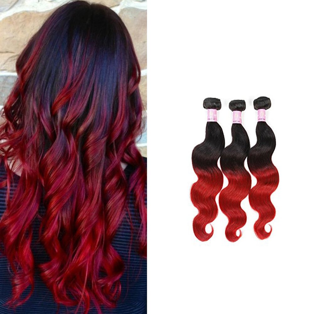 Arling Real Human Hair Extensions Body Wave 3 Bundles Natural Black Red 20"20"20"