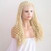 Million Braids Lace Front Wig Wavy End Hair Cap+26'' Braided Lace Wigs Blonde Hair for Women Synthetic Heat Resistant Long Braids Wig Glueless Half Hand Tied 613 Blond view 3