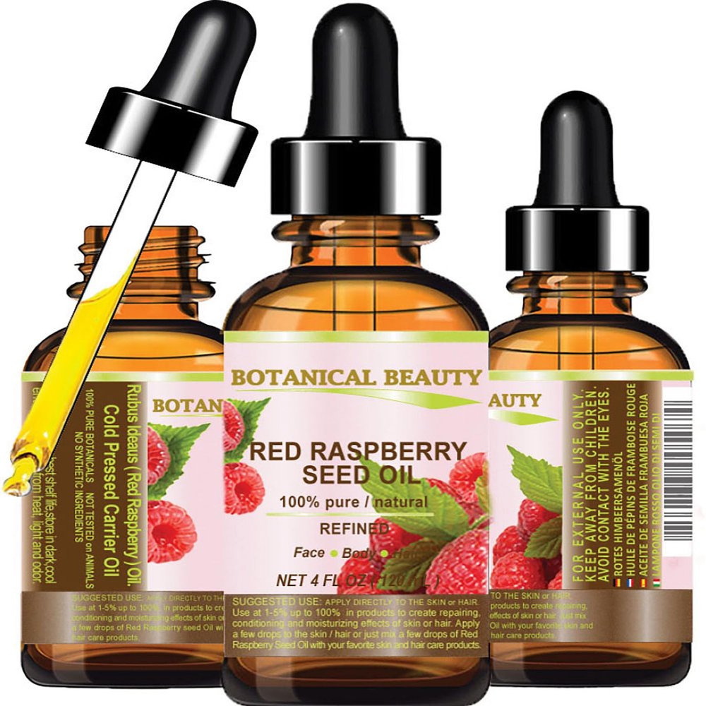 Botanical Beauty Red Raspberry Seed Oil 100% Pure Natural Undiluted Refined Cold Pressed Carrier Oil for Face, Skin, Hair, Lips, Nails. Rich in Vitamin C, Vitamin E (4 Fl Oz)