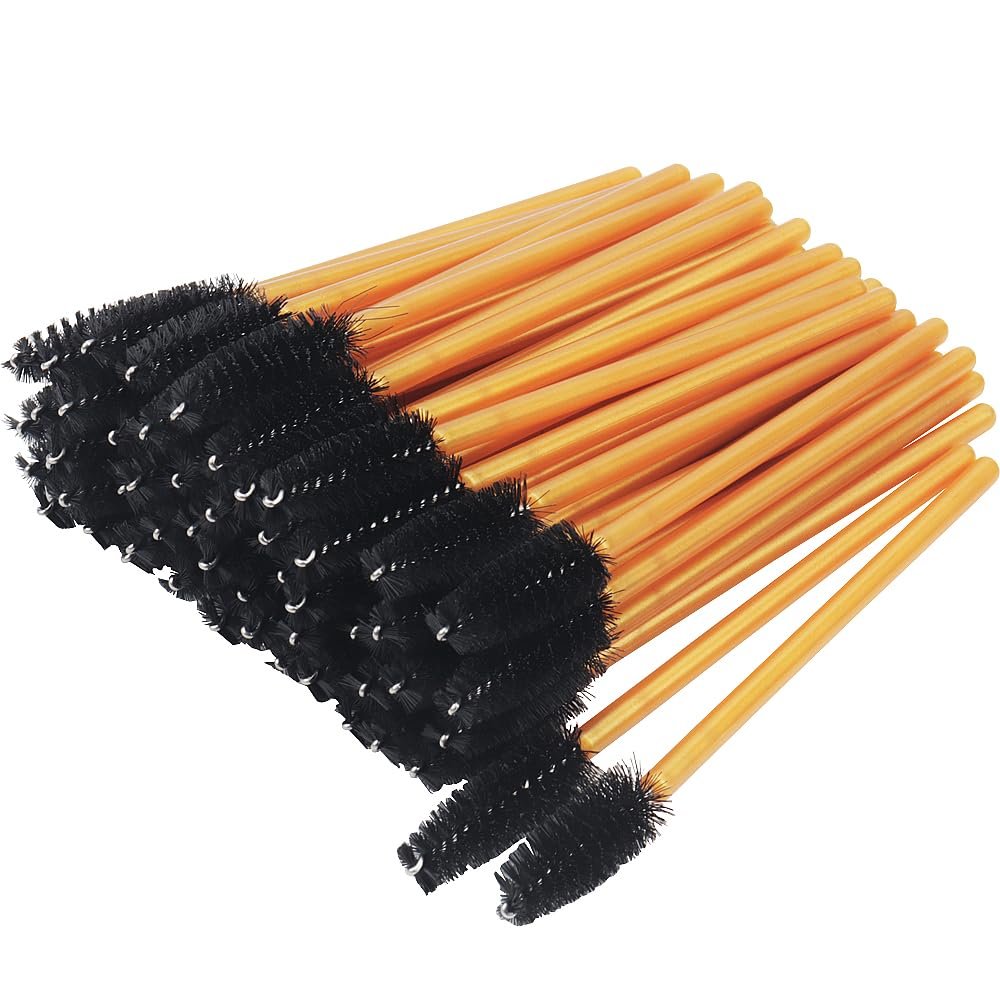 300 Pack Mascara Wands Disposable Eye Lash Brushes Eyebrow Brush Applicator for Eyelash Extensions Makeup Brush Applicator Tools, Gold/Black