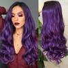 Fancy Hair Ombre Wig Purple Wigs Long Curly Wavy Hair Wigs Heat Resistant 2 Tones Dark Roots Synthetic Wigs for Black Women Daily Party Cosplay Rumi Witch view 1