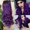 Fancy Hair Ombre Wig Purple Wigs Long Curly Wavy Hair Wigs Heat Resistant 2 Tones Dark Roots Synthetic Wigs for Black Women Daily Party Cosplay Rumi Witch view 2