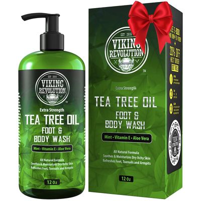 Viking Revolution Tea Tree Body Wash Soap for Men - Helps Athlete's Foot, Jock Itch, Eczema & Body Odors - Extra Strength Tea Tree Oil Men's Body and Foot Wash