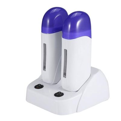 Mini Depilatory Wax Heater, Portable Cartridge Wax Depilatory Roller Warmer Heater Waxing Body Hair Removal Machine(Double Waxing Heaters)