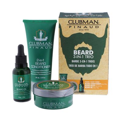 Clubman Pinaud 3-in-1 Beard Kit  Includes Conditioner, Beard Oil and Balm, Starter Kit for Men