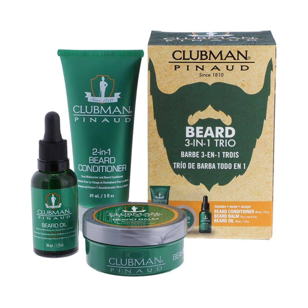 Clubman Pinaud 3-in-1 Beard Kit Includes Conditioner, Beard Oil and Balm, Starter Kit for Men
