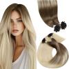 LaaVoo U Tip Hair Extensions Human Hair Light Brown Fading to Light Blonde Ktip Human Hair Extensions Straight Soft 22 Inch 1g/1s 50g/pack view 1